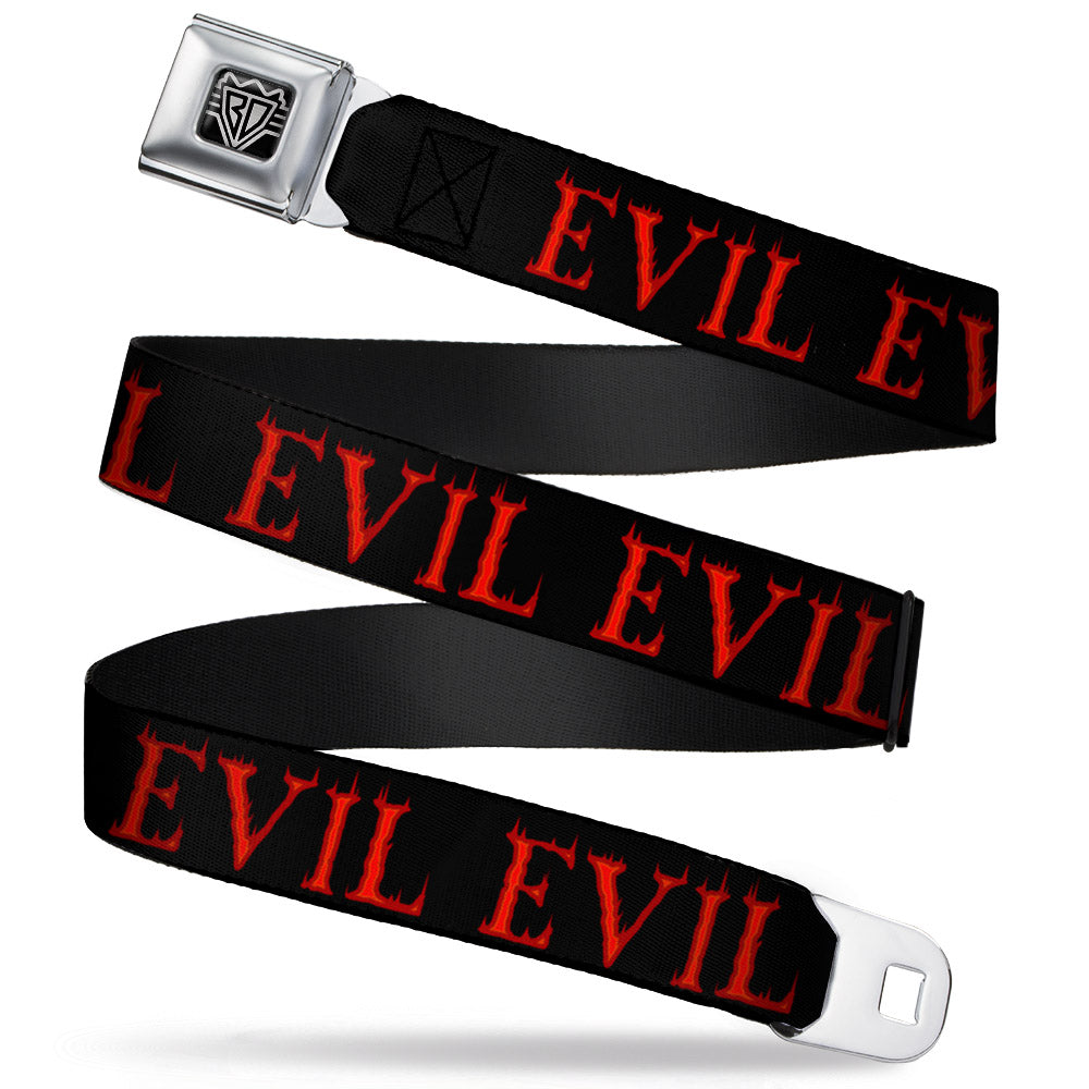 BD Wings Logo CLOSE-UP Full Color Black Silver Seatbelt Belt - Flaming EVIL Black/Red Webbing Seatbelt Belts Buckle-Down