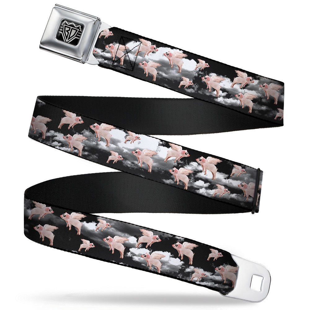 BD Wings Logo CLOSE-UP Full Color Black Silver Seatbelt Belt - Flying Pigs Black/White/Pink Webbing Seatbelt Belts Buckle-Down