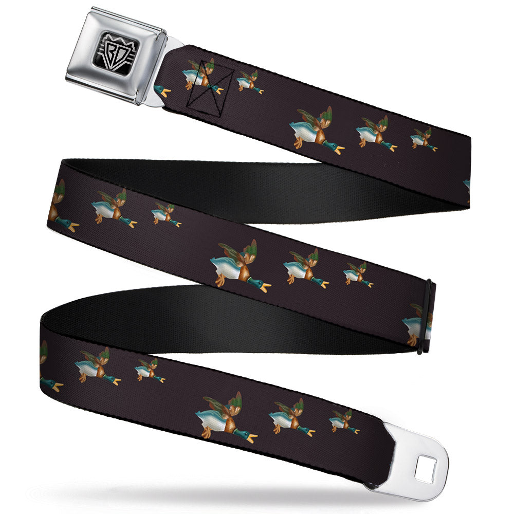 BD Wings Logo CLOSE-UP Full Color Black Silver Seatbelt Belt - Flying Mallards Burgundy Webbing Seatbelt Belts Buckle-Down