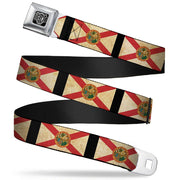 BD Wings Logo CLOSE-UP Full Color Black Silver Seatbelt Belt - Florida Flags/Black Webbing Seatbelt Belts Buckle-Down