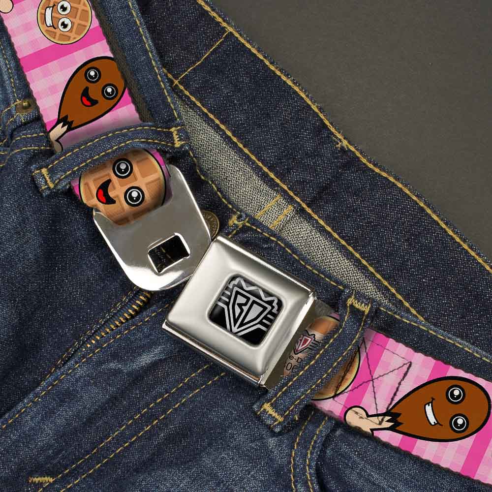 BD Wings Logo CLOSE-UP Full Color Black Silver Seatbelt Belt - Fried Chicken & Waffles Plaid Pinks Webbing Seatbelt Belts Buckle-Down
