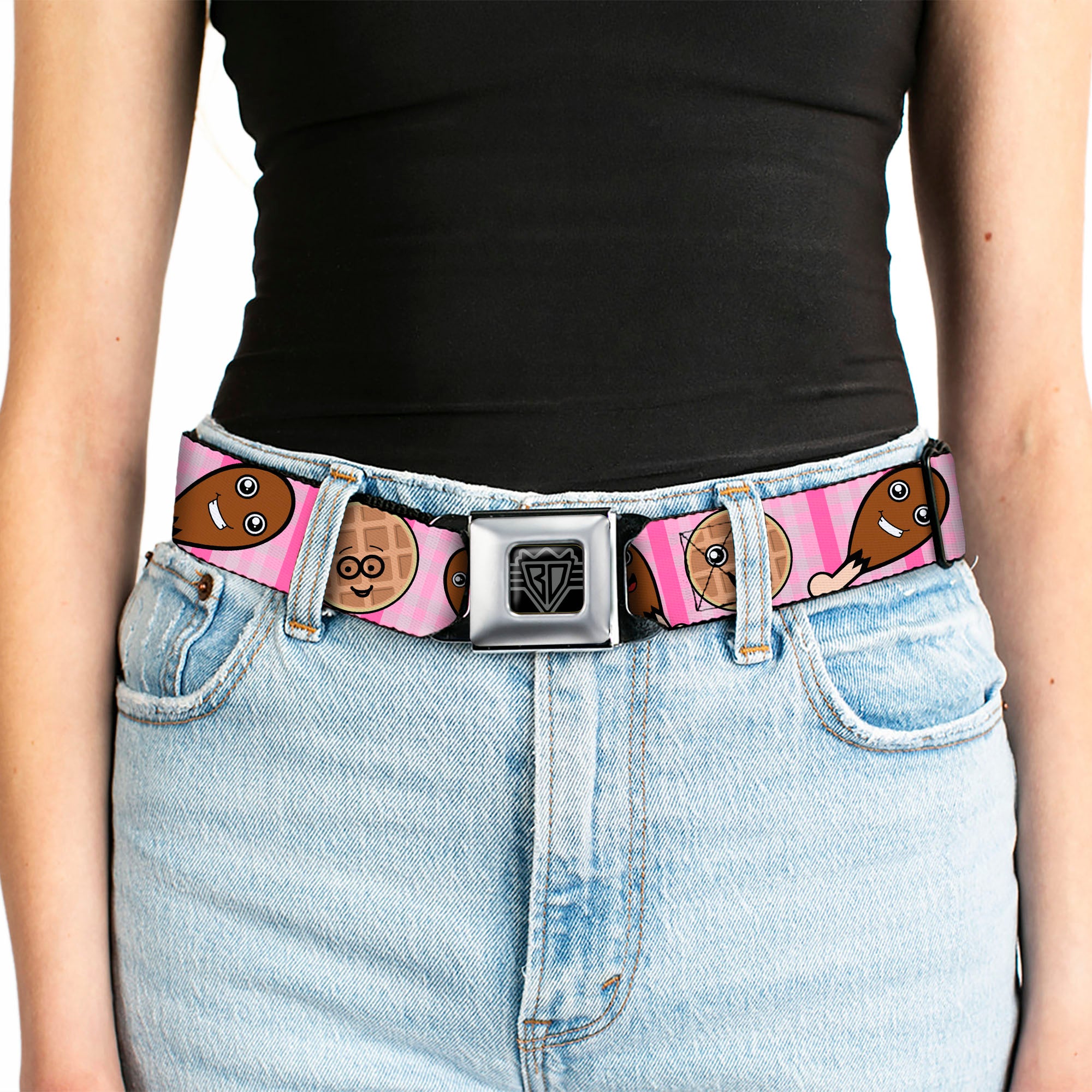 BD Wings Logo CLOSE-UP Full Color Black Silver Seatbelt Belt - Fried Chicken & Waffles Plaid Pinks Webbing Seatbelt Belts Buckle-Down