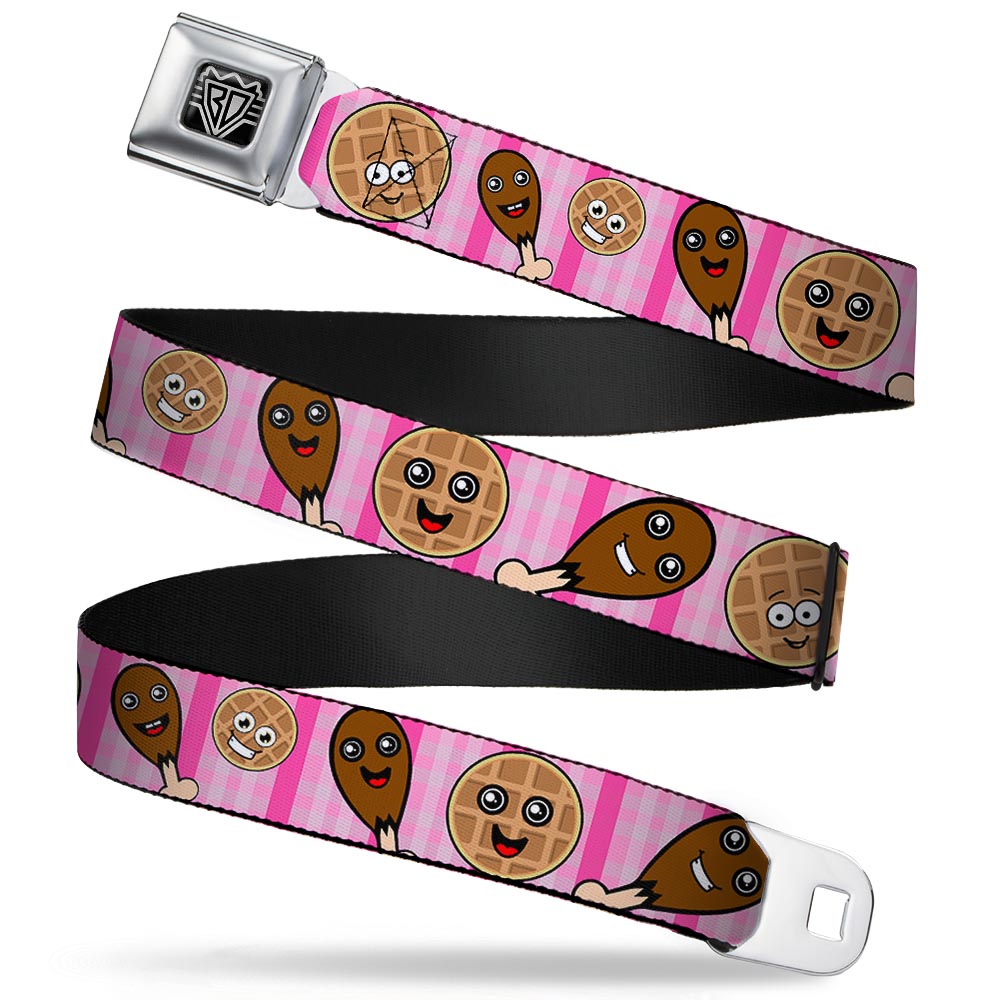 BD Wings Logo CLOSE-UP Full Color Black Silver Seatbelt Belt - Fried Chicken & Waffles Plaid Pinks Webbing Seatbelt Belts Buckle-Down