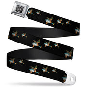 BD Wings Logo CLOSE-UP Full Color Black Silver Seatbelt Belt - Flying Mallards Black Webbing Seatbelt Belts Buckle-Down