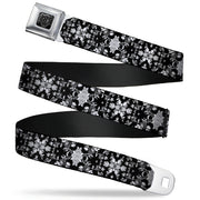 BD Wings Logo CLOSE-UP Full Color Black Silver Seatbelt Belt - Floral Collage Black/Gray/White Webbing Seatbelt Belts Buckle-Down