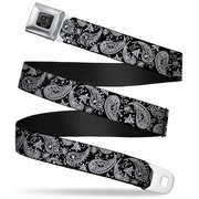 BD Wings Logo CLOSE-UP Full Color Black Silver Seatbelt Belt - Floral Paisley Black/White Webbing Seatbelt Belts Buckle-Down