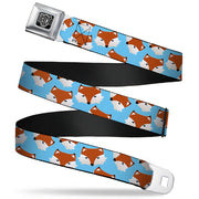 BD Wings Logo CLOSE-UP Full Color Black Silver Seatbelt Belt - Fox Face Scattered Sky Blue Webbing Seatbelt Belts Buckle-Down