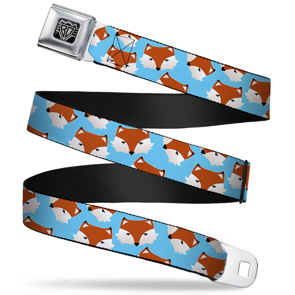 BD Wings Logo CLOSE-UP Full Color Black Silver Seatbelt Belt - Fox Face Scattered Sky Blue Webbing Seatbelt Belts Buckle-Down