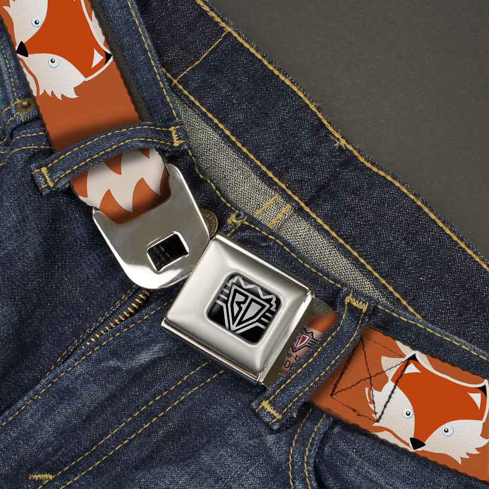 BD Wings Logo CLOSE-UP Full Color Black Silver Seatbelt Belt - Fox Face/Tail Orange/Natural Webbing Seatbelt Belts Buckle-Down