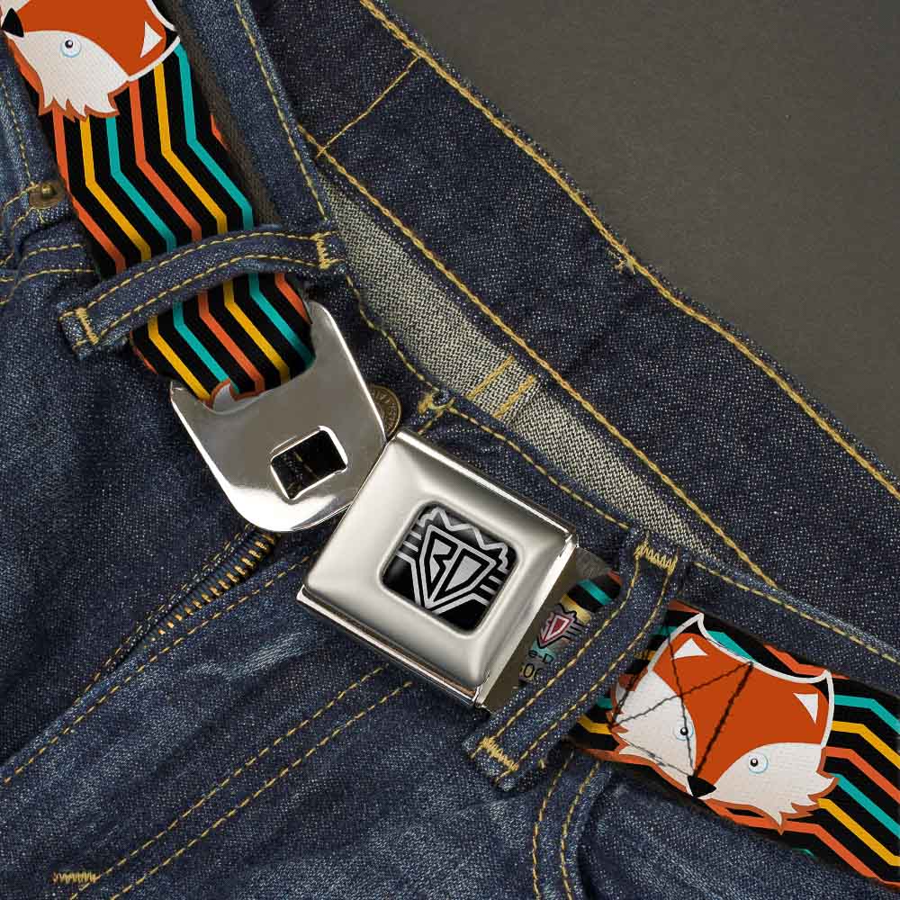 BD Wings Logo CLOSE-UP Full Color Black Silver Seatbelt Belt - Fox Face/Stripes Black/Multi Color Webbing Seatbelt Belts Buckle-Down