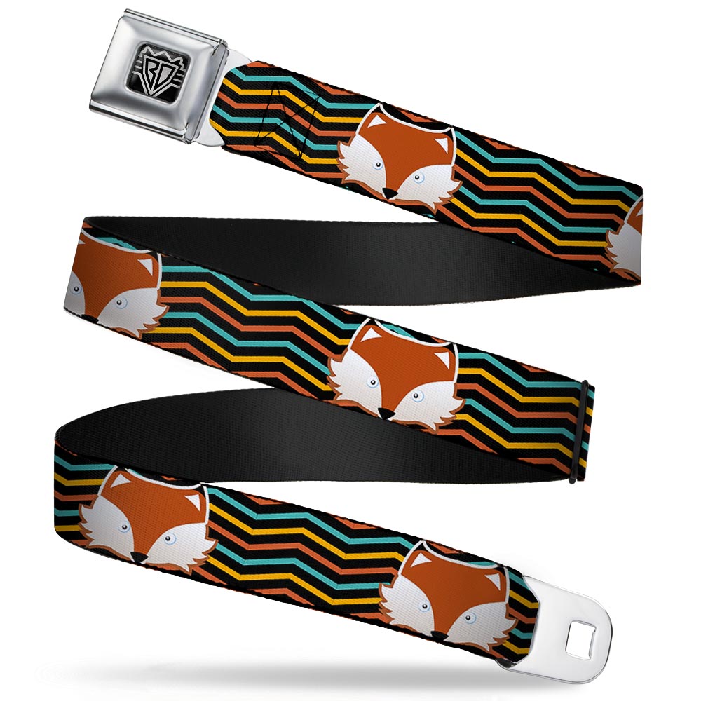 BD Wings Logo CLOSE-UP Full Color Black Silver Seatbelt Belt - Fox Face/Stripes Black/Multi Color Webbing Seatbelt Belts Buckle-Down