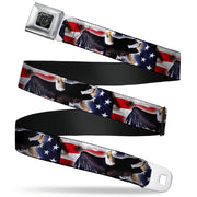 BD Wings Logo CLOSE-UP Full Color Black Silver Seatbelt Belt - Flying Eagle/American Flag Webbing Seatbelt Belts Buckle-Down
