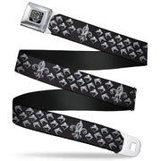 BD Wings Logo CLOSE-UP Full Color Black Silver Seatbelt Belt - Fleur-de-Lis/Studs Black/Grays Webbing Seatbelt Belts Buckle-Down