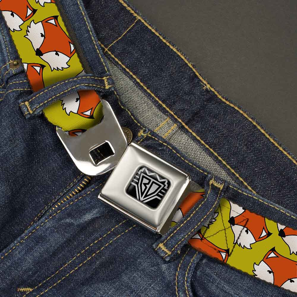 BD Wings Logo CLOSE-UP Full Color Black Silver Seatbelt Belt - Fox Face Scattered Warm Olive2 Webbing Seatbelt Belts Buckle-Down