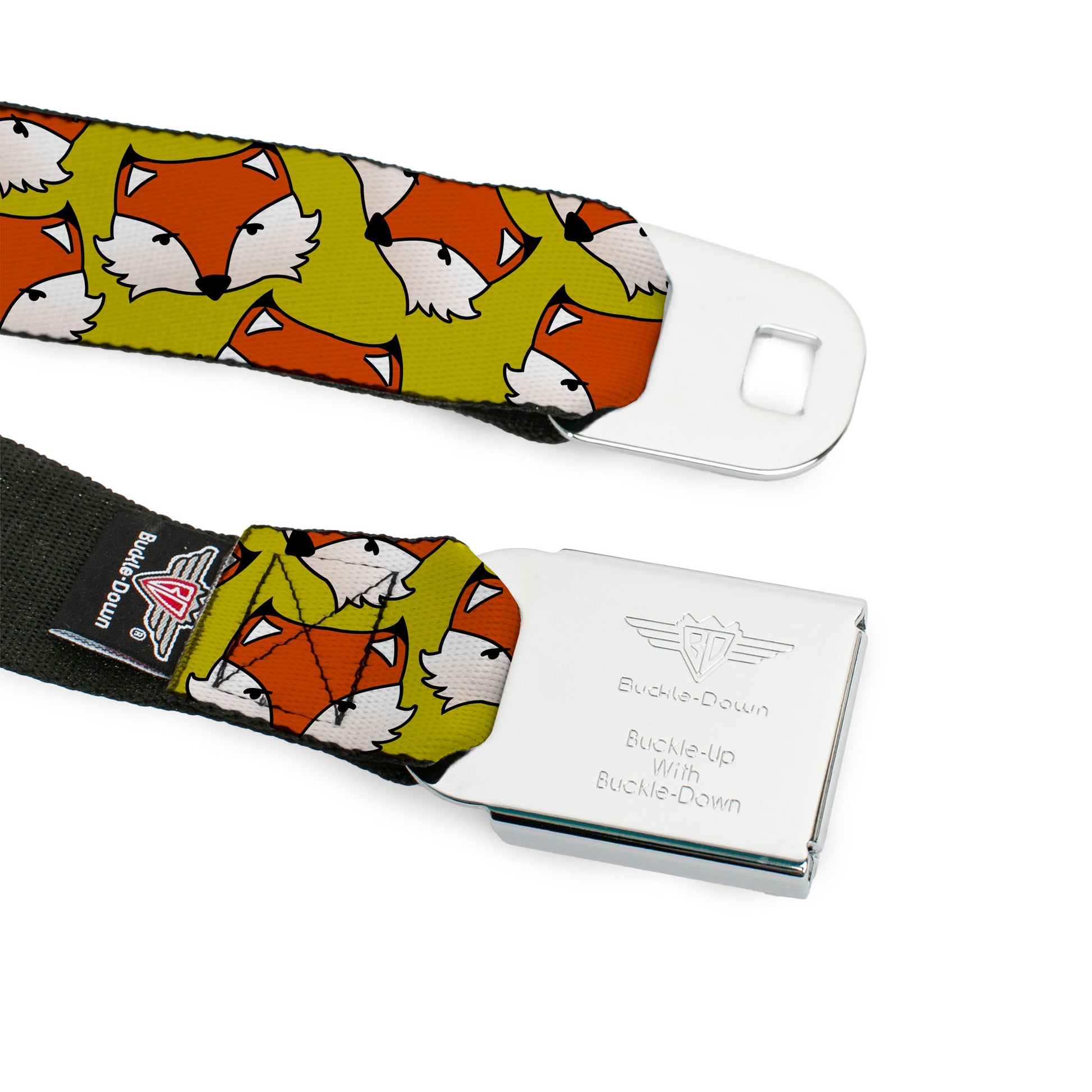 BD Wings Logo CLOSE-UP Full Color Black Silver Seatbelt Belt - Fox Face Scattered Warm Olive2 Webbing Seatbelt Belts Buckle-Down