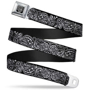 BD Wings Logo CLOSE-UP Full Color Black Silver Seatbelt Belt - Floral Paisley2 Black/White Webbing Seatbelt Belts Buckle-Down