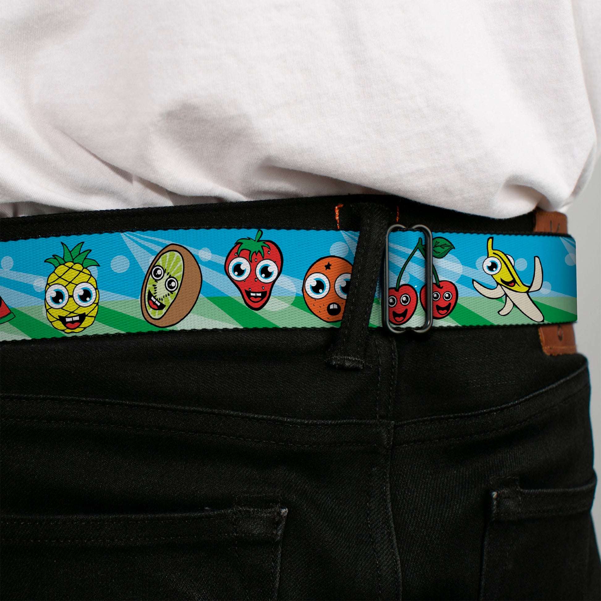 BD Wings Logo CLOSE-UP Full Color Black Silver Seatbelt Belt - Fruit Cartoon2 Webbing Seatbelt Belts Buckle-Down