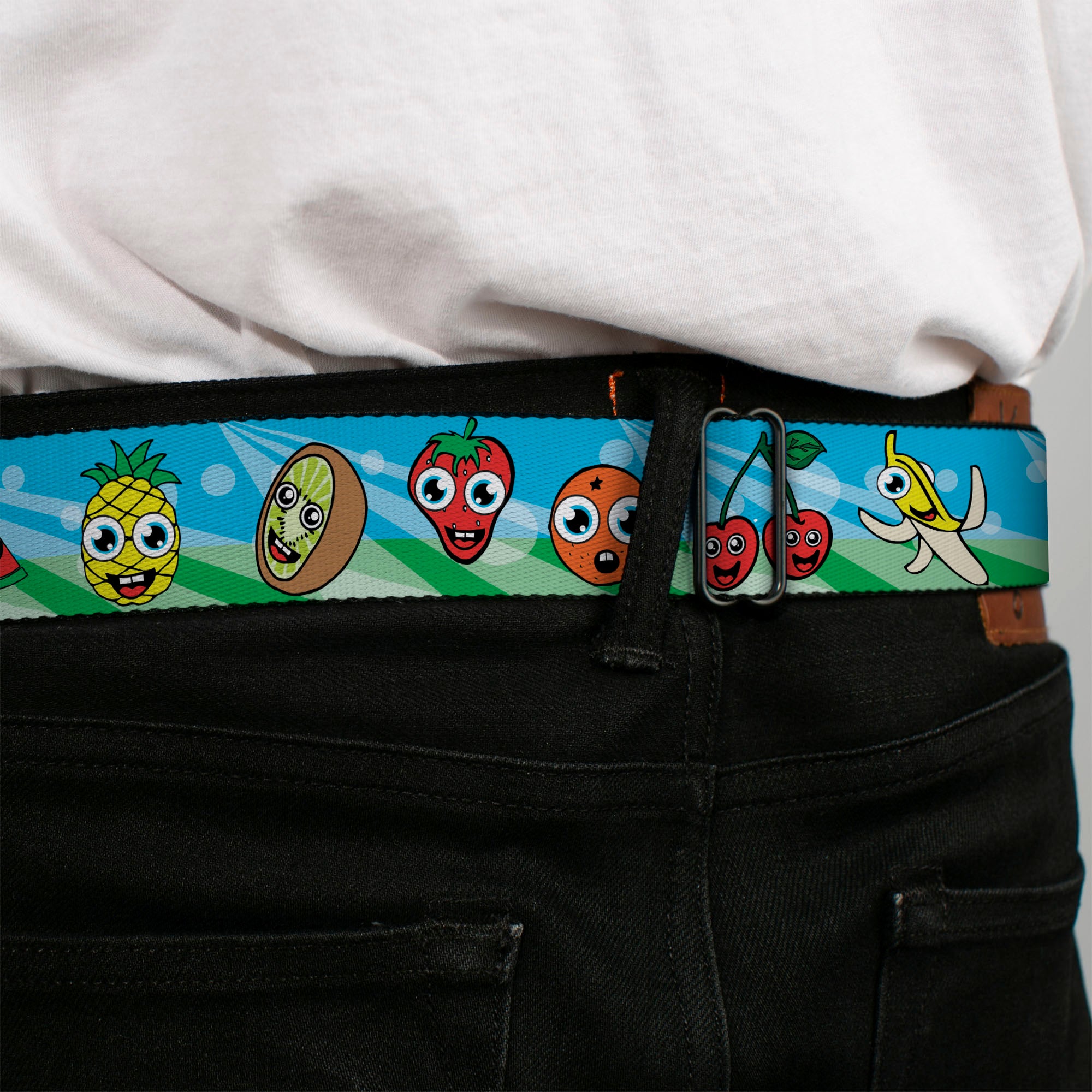 BD Wings Logo CLOSE-UP Full Color Black Silver Seatbelt Belt - Fruit Cartoon2 Webbing Seatbelt Belts Buckle-Down