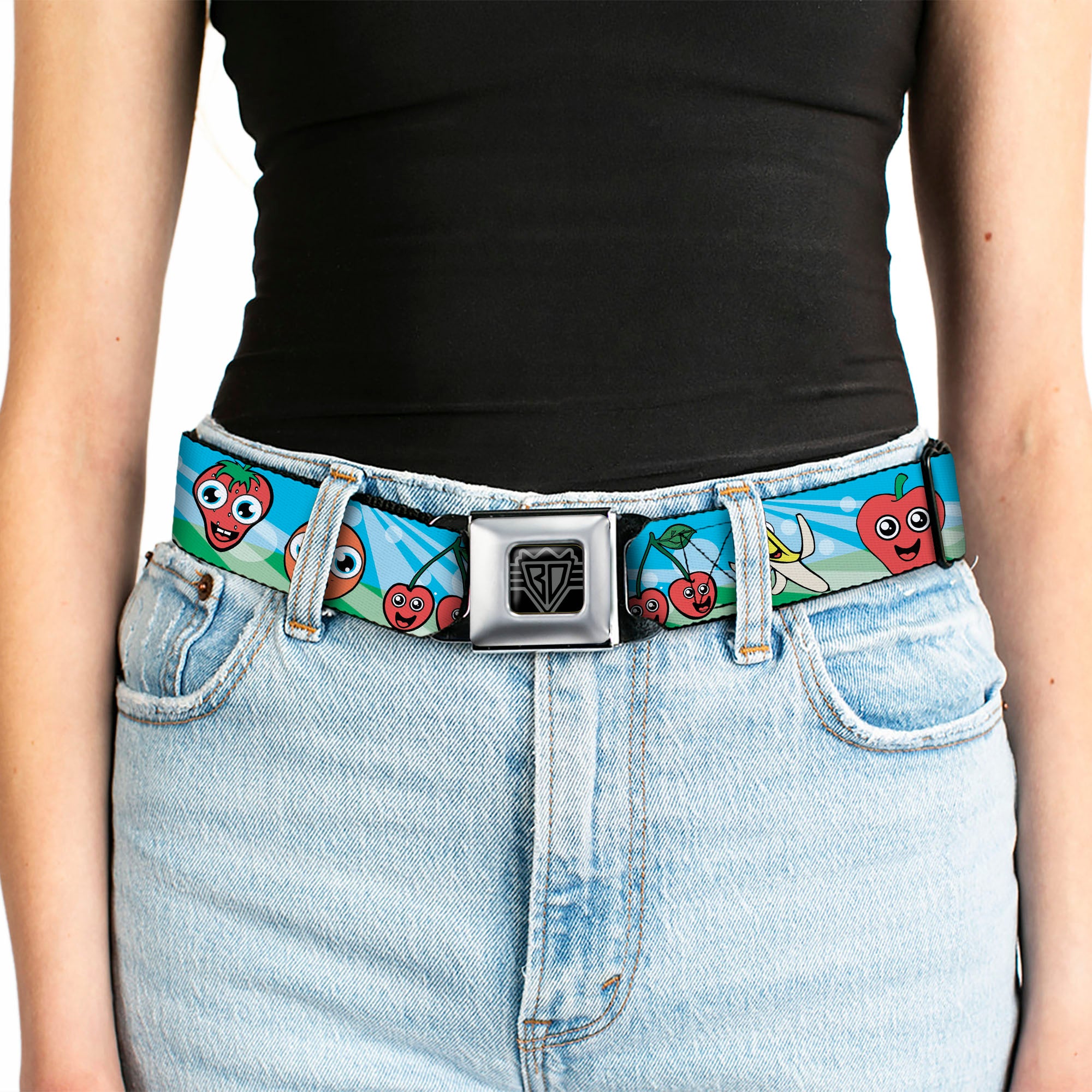 BD Wings Logo CLOSE-UP Full Color Black Silver Seatbelt Belt - Fruit Cartoon2 Webbing Seatbelt Belts Buckle-Down