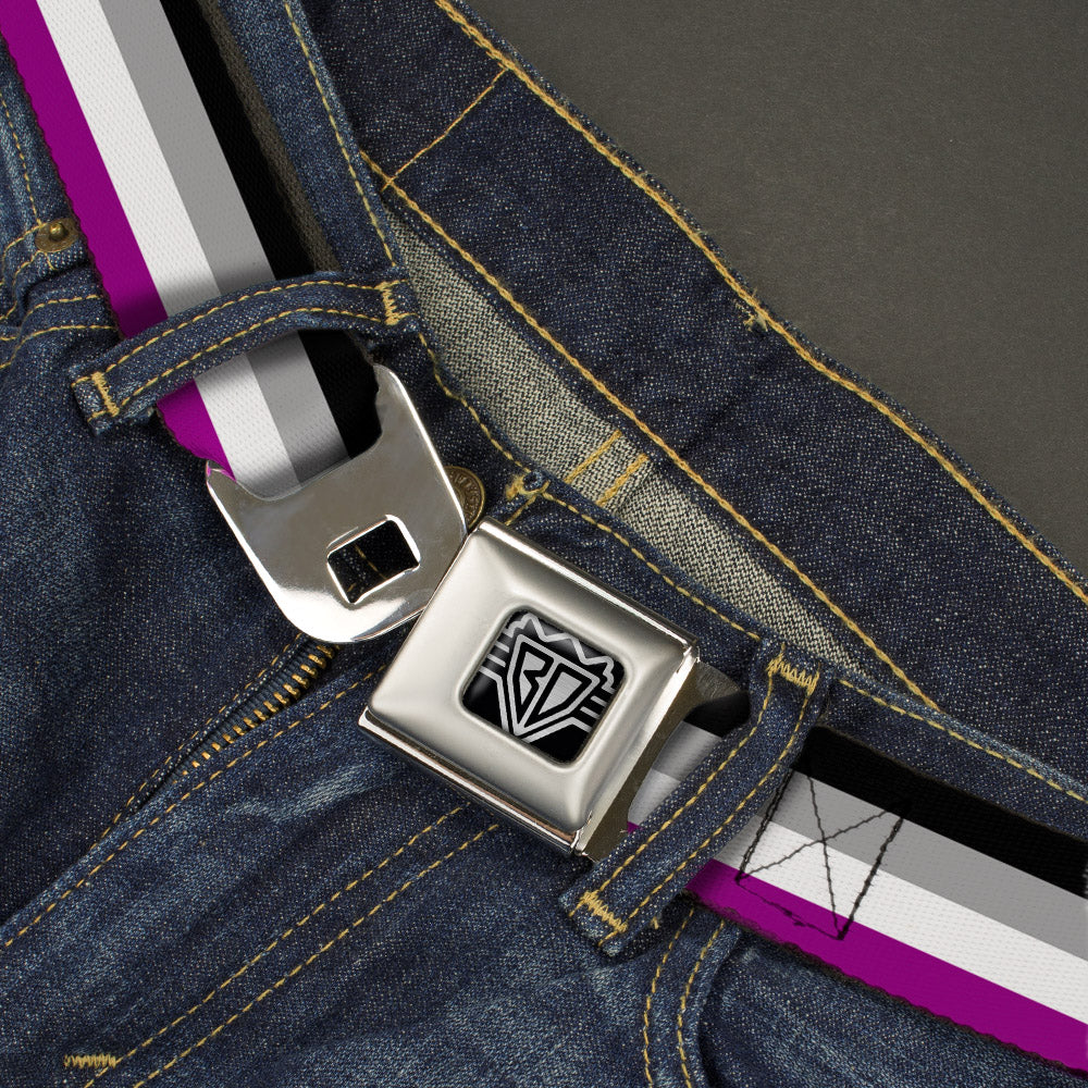 BD Wings Logo CLOSE-UP Full Color Black Silver Seatbelt Belt - Flag Asexual Black/Gray/White/Purple Webbing Seatbelt Belts Buckle-Down