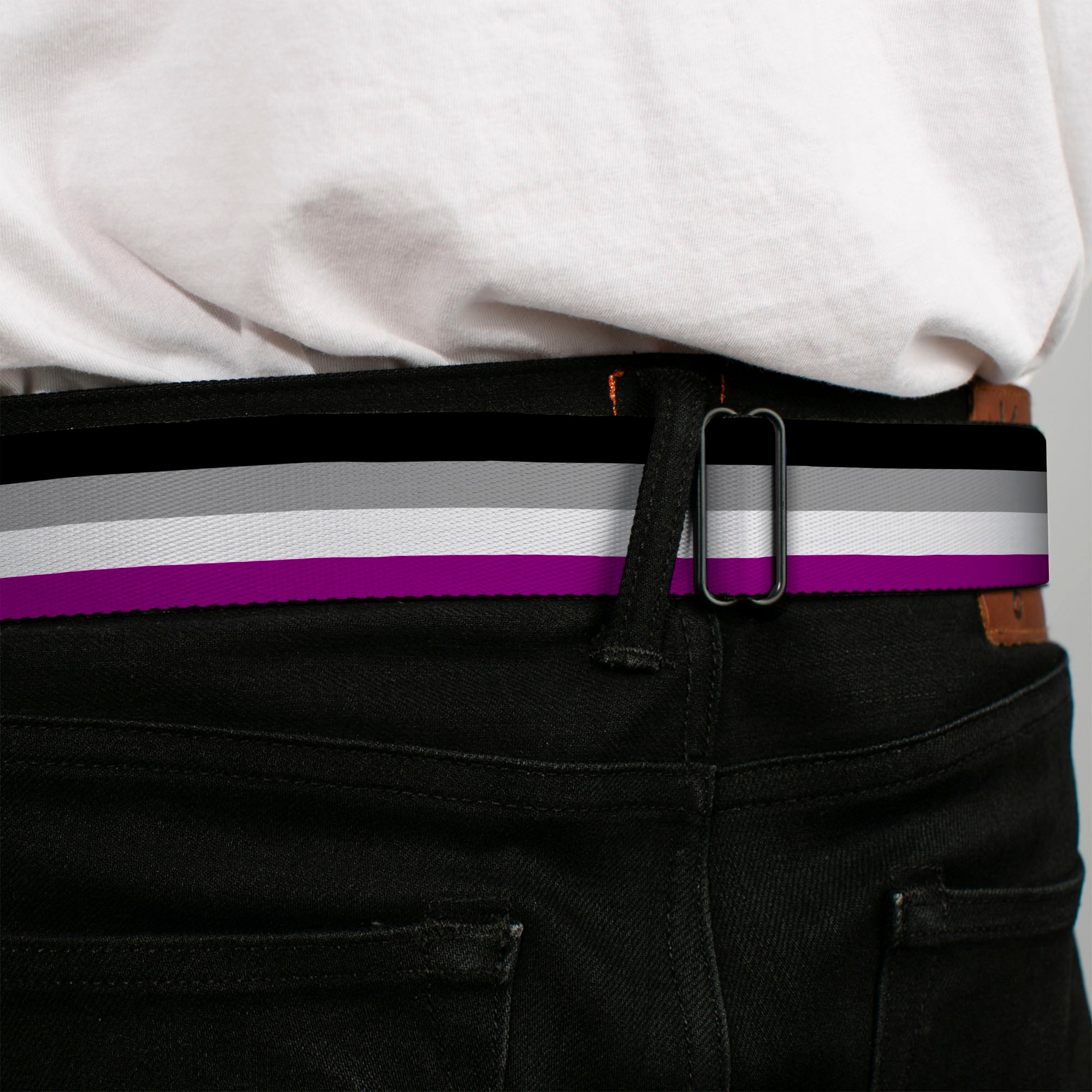 BD Wings Logo CLOSE-UP Full Color Black Silver Seatbelt Belt - Flag Asexual Black/Gray/White/Purple Webbing Seatbelt Belts Buckle-Down