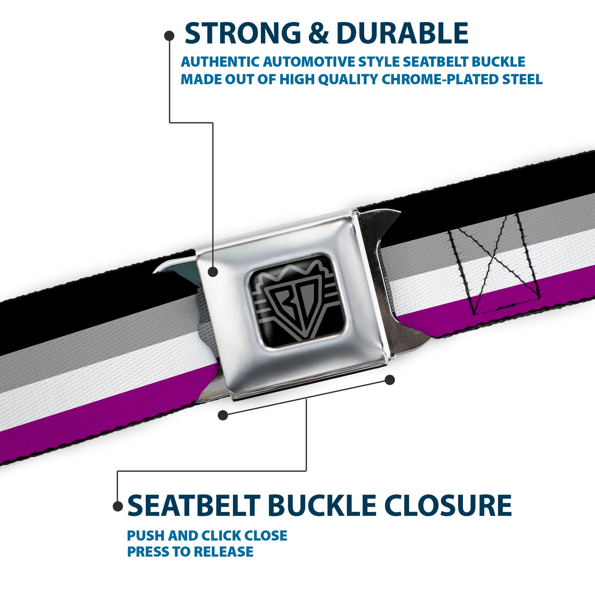 BD Wings Logo CLOSE-UP Full Color Black Silver Seatbelt Belt - Flag Asexual Black/Gray/White/Purple Webbing Seatbelt Belts Buckle-Down