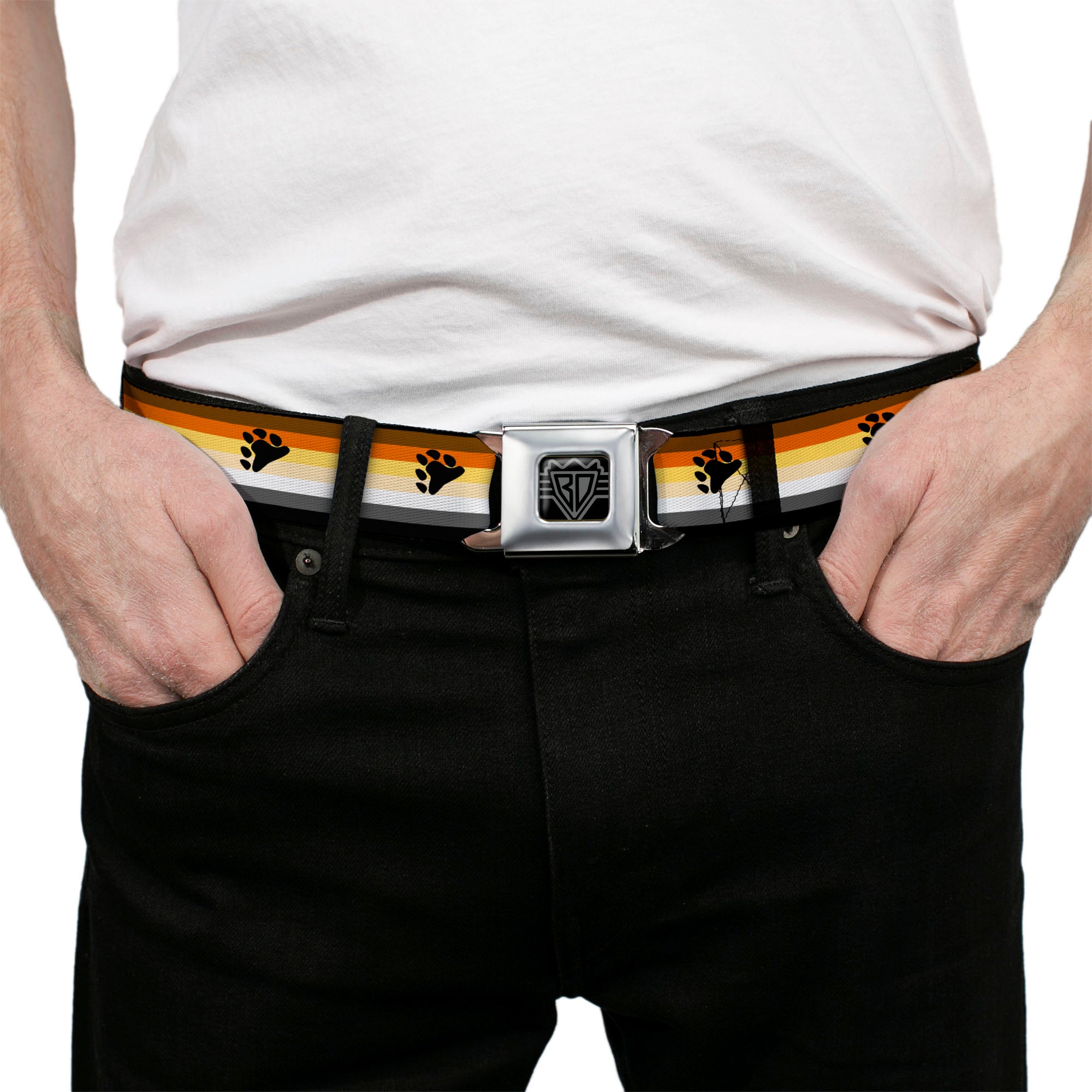 BD Wings Logo CLOSE-UP Black/Silver Seatbelt Belt - Flag Bear Pride2 Black/Brown/Orange/Yellow/Tan/White/Gray/Black Webbing Seatbelt Belts Buckle-Down