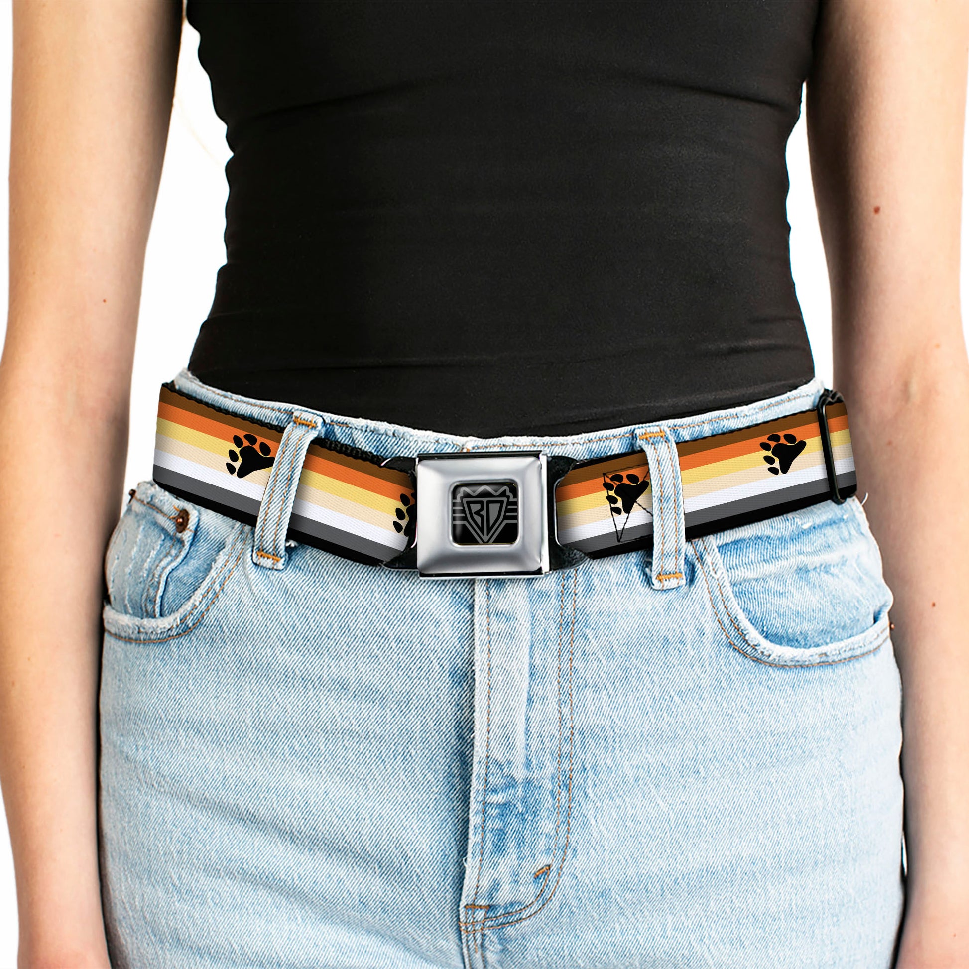 BD Wings Logo CLOSE-UP Black/Silver Seatbelt Belt - Flag Bear Pride2 Black/Brown/Orange/Yellow/Tan/White/Gray/Black Webbing Seatbelt Belts Buckle-Down