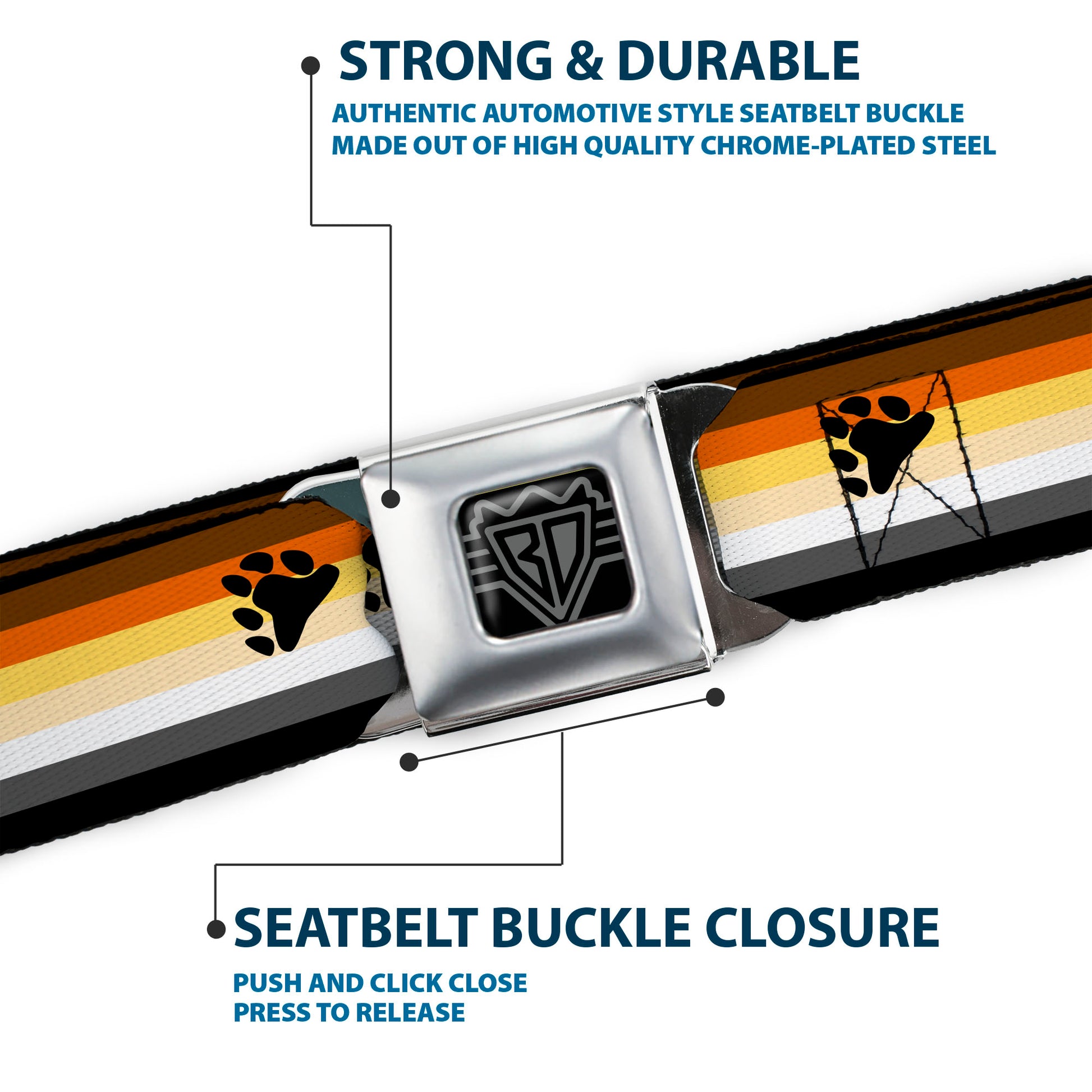BD Wings Logo CLOSE-UP Black/Silver Seatbelt Belt - Flag Bear Pride2 Black/Brown/Orange/Yellow/Tan/White/Gray/Black Webbing Seatbelt Belts Buckle-Down