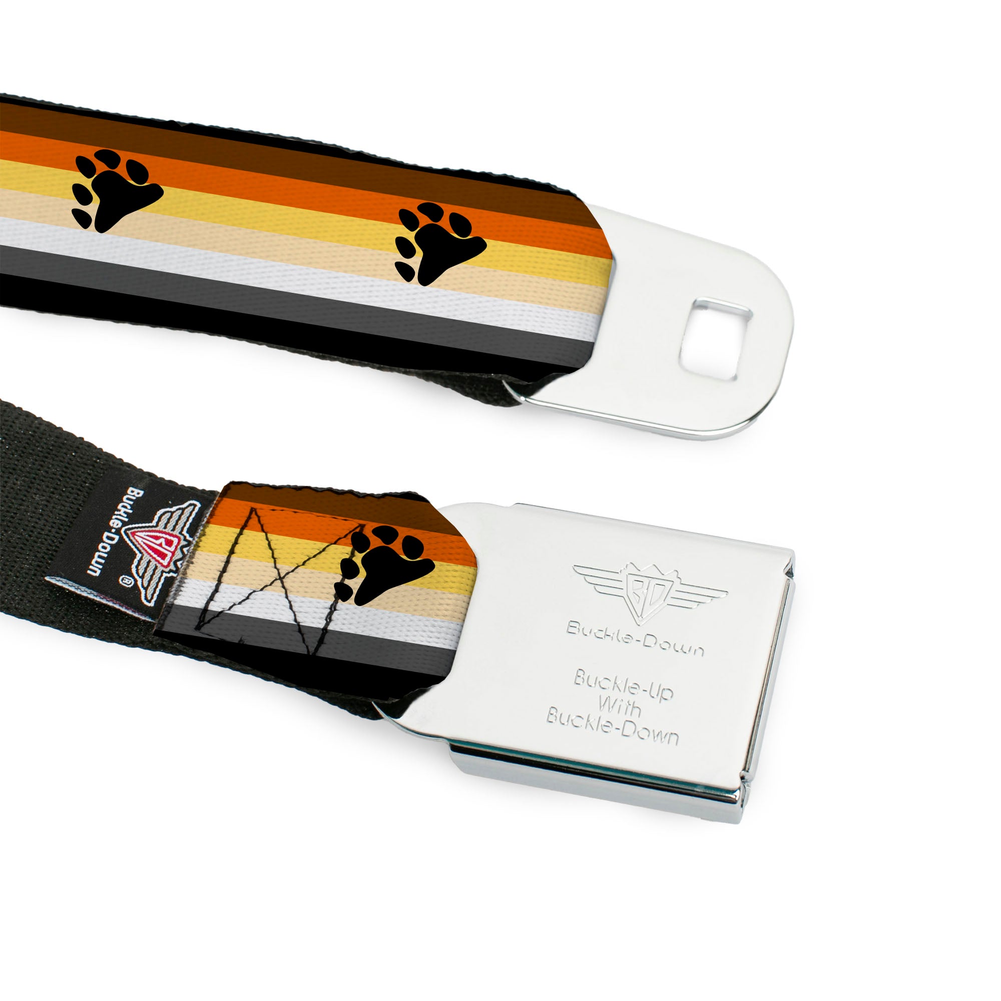 BD Wings Logo CLOSE-UP Black/Silver Seatbelt Belt - Flag Bear Pride2 Black/Brown/Orange/Yellow/Tan/White/Gray/Black Webbing Seatbelt Belts Buckle-Down