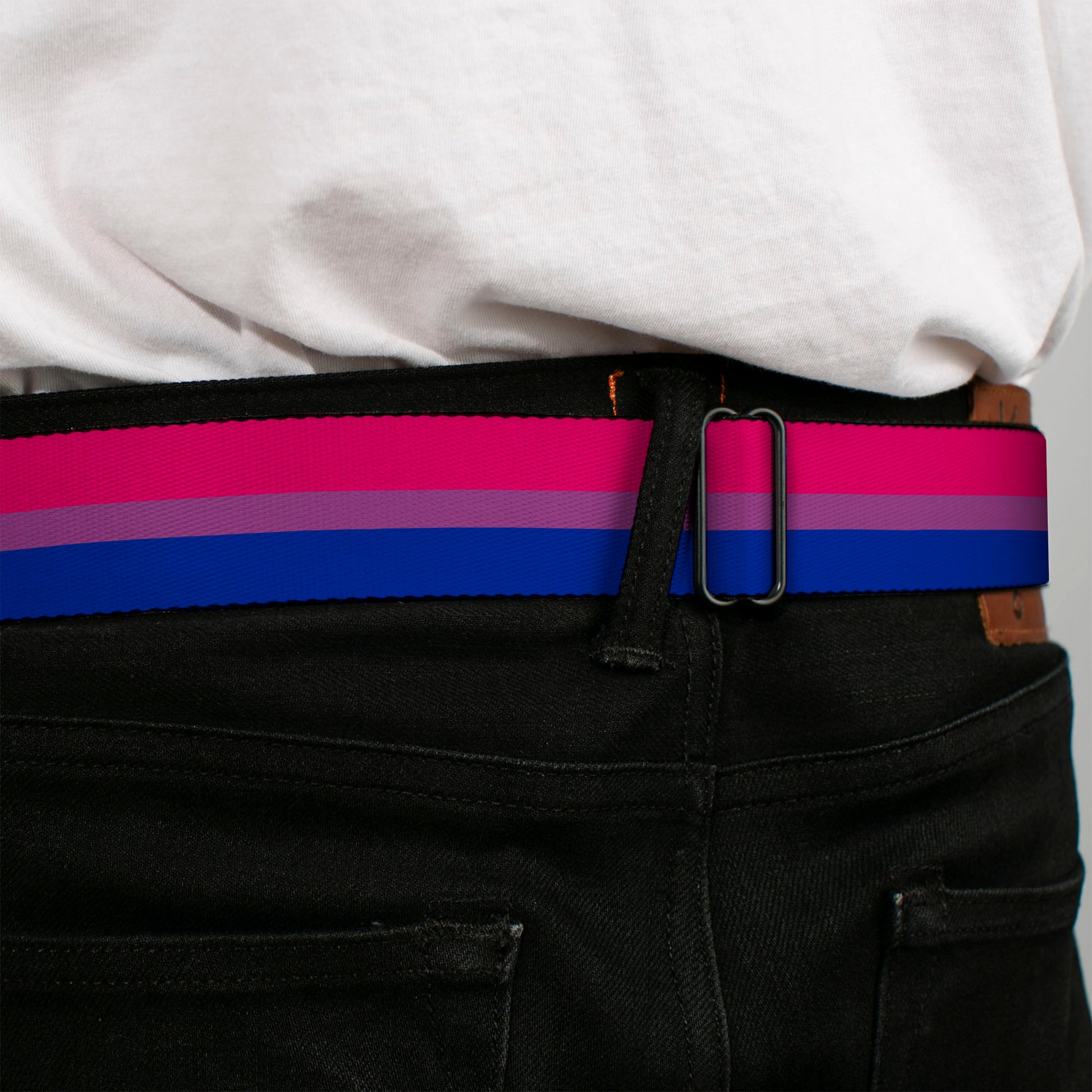 BD Wings Logo CLOSE-UP Full Color Black Silver Seatbelt Belt - Flag Bisexual Pink/Purple/Blue Webbing Seatbelt Belts Buckle-Down