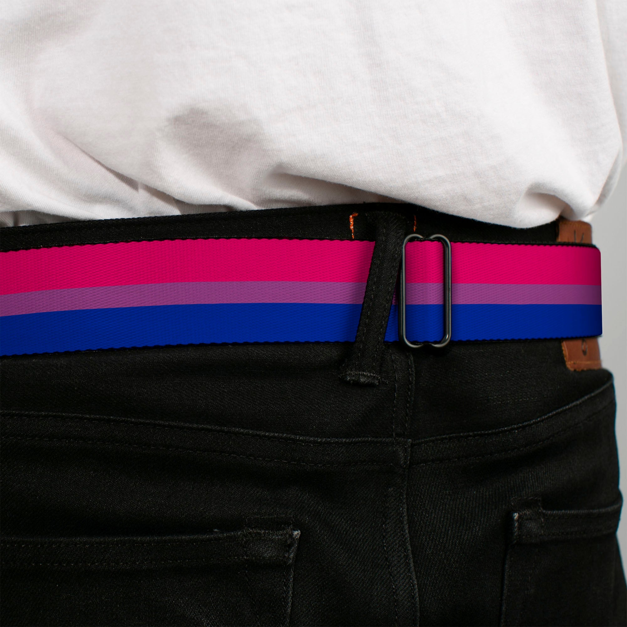 BD Wings Logo CLOSE-UP Full Color Black Silver Seatbelt Belt - Flag Bisexual Pink/Purple/Blue Webbing Seatbelt Belts Buckle-Down
