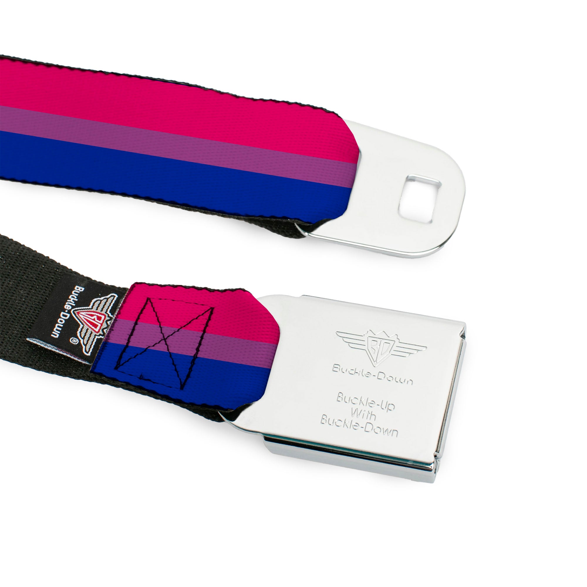BD Wings Logo CLOSE-UP Full Color Black Silver Seatbelt Belt - Flag Bisexual Pink/Purple/Blue Webbing Seatbelt Belts Buckle-Down