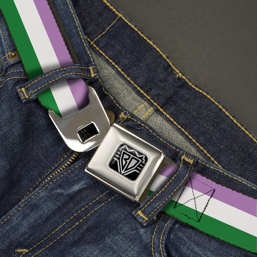 BD Wings Logo CLOSE-UP Full Color Black Silver Seatbelt Belt - Flag Genderqueer Lavender/White/Green Webbing Seatbelt Belts Buckle-Down