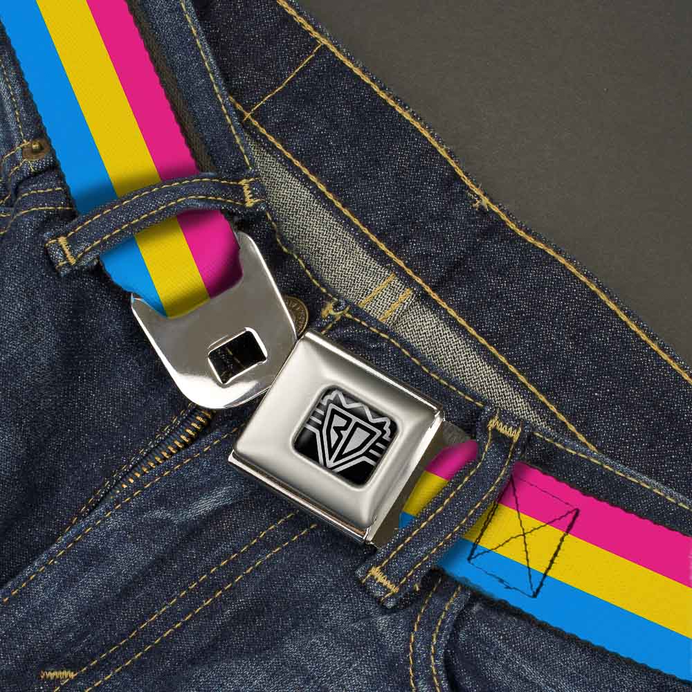 BD Wings Logo CLOSE-UP Full Color Black Silver Seatbelt Belt - Flag Pansexual Pink/Yellow/Blue Webbing Seatbelt Belts Buckle-Down
