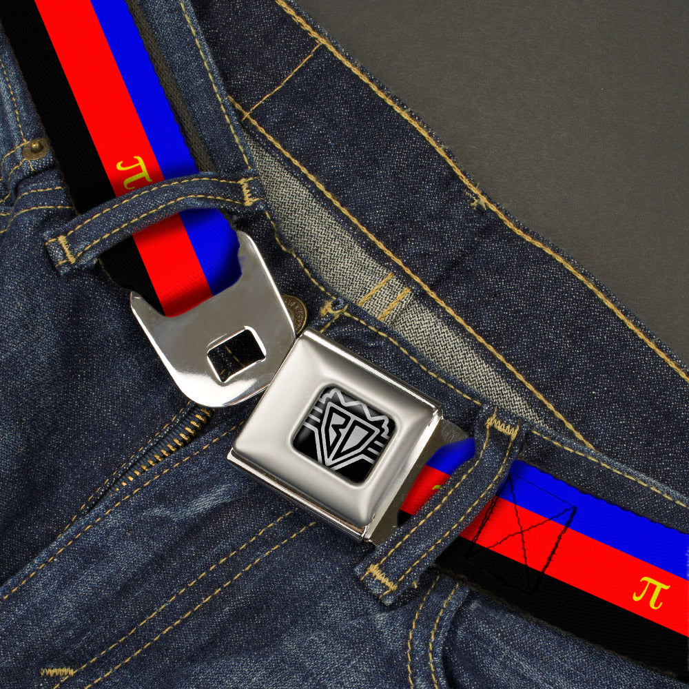 BD Wings Logo CLOSE-UP Full Color Black Silver Seatbelt Belt - Flag Polyamorous Pi Symbol Blue/Red/Black/Yellow Webbing Seatbelt Belts Buckle-Down