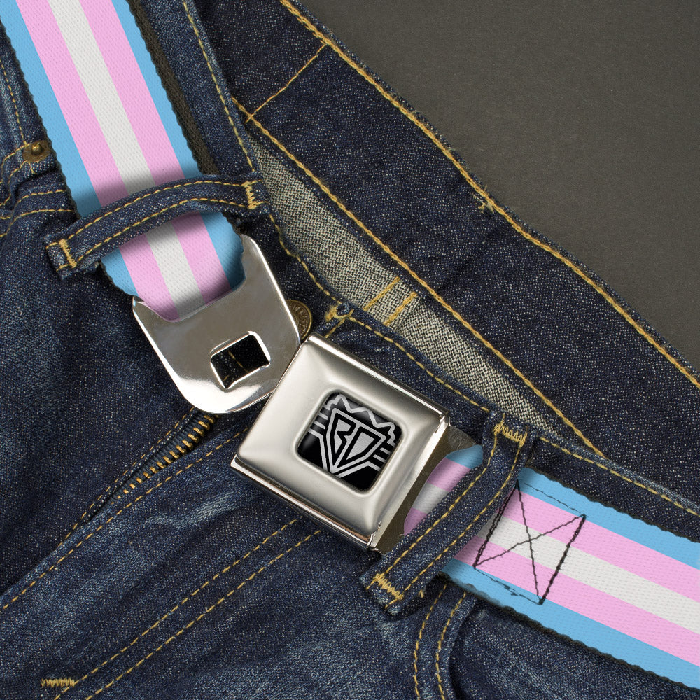 BD Wings Logo CLOSE-UP Full Color Black Silver Seatbelt Belt - Flag Transgender Baby Blue/Baby Pink/White Webbing Seatbelt Belts Buckle-Down
