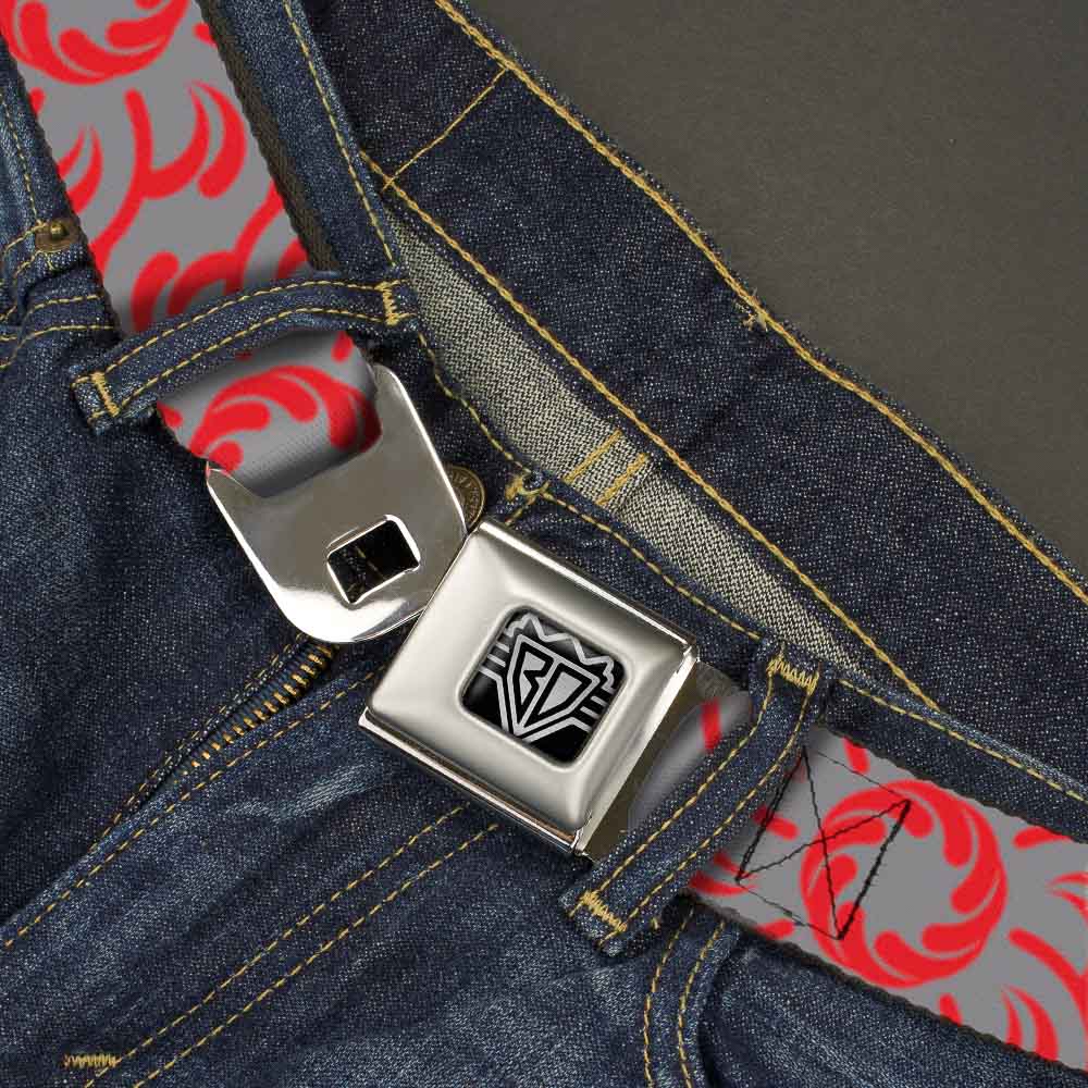BD Wings Logo CLOSE-UP Full Color Black Silver Seatbelt Belt - Floral Pinwheel CLOSE-UP Gray/Red Webbing Seatbelt Belts Buckle-Down