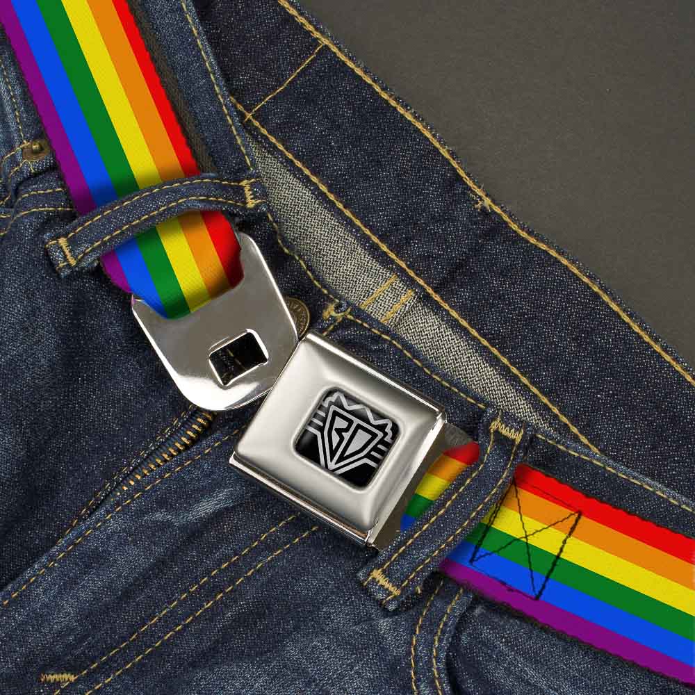 BD Wings Logo CLOSE-UP Full Color Black Silver Seatbelt Belt - Flag Pride Rainbow Webbing Seatbelt Belts Buckle-Down