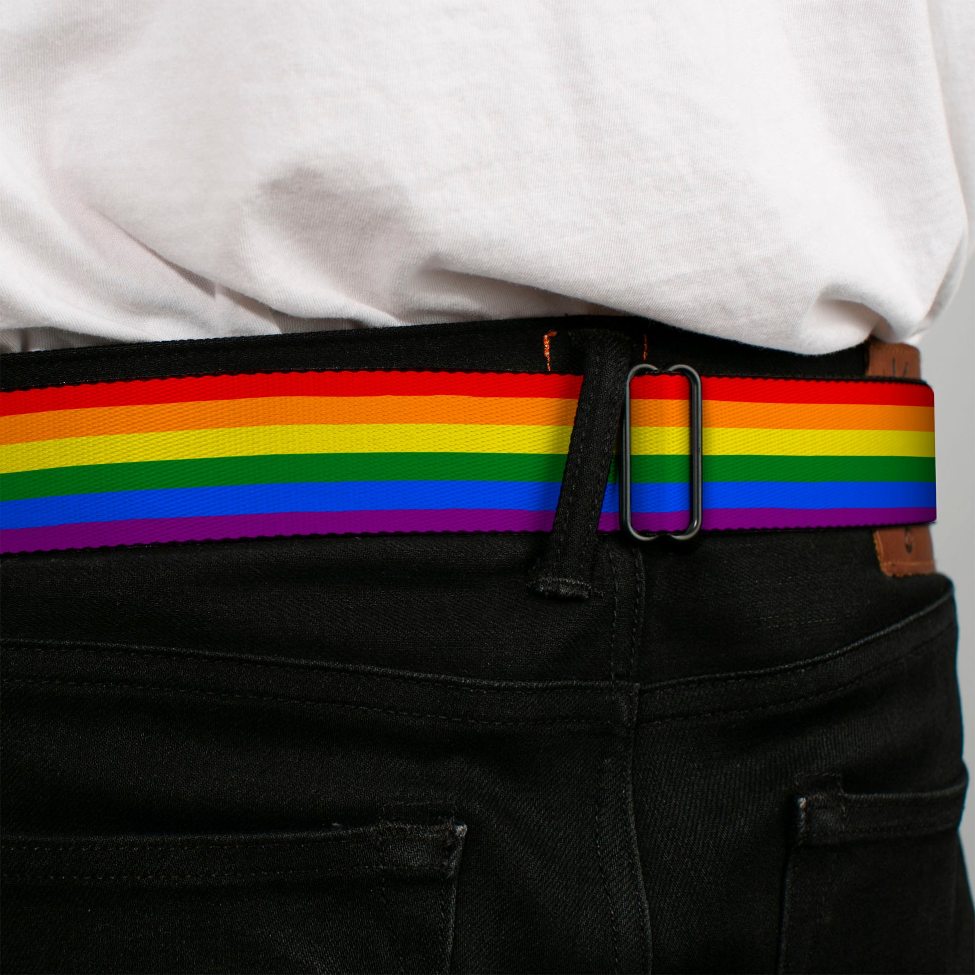 BD Wings Logo CLOSE-UP Full Color Black Silver Seatbelt Belt - Flag Pride Rainbow Webbing Seatbelt Belts Buckle-Down