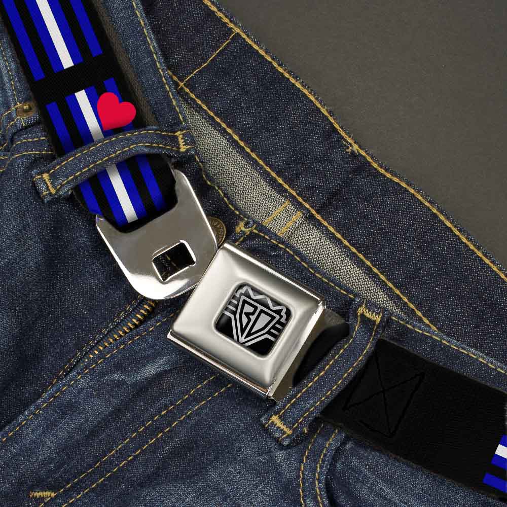 BD Wings Logo CLOSE-UP Full Color Black Silver Seatbelt Belt - Flag Leather Black/Blue/Red/White Webbing Seatbelt Belts Buckle-Down