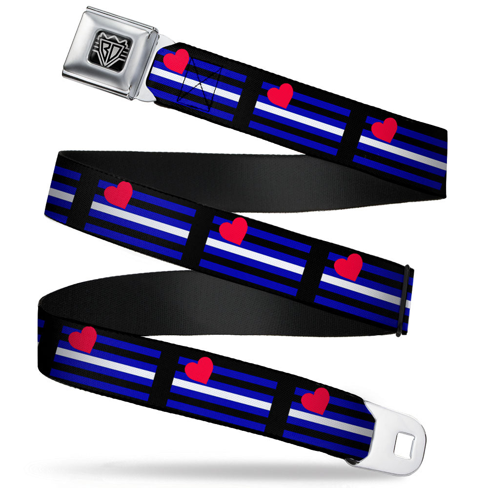 BD Wings Logo CLOSE-UP Full Color Black Silver Seatbelt Belt - Flag Leather Black/Blue/Red/White Webbing Seatbelt Belts Buckle-Down