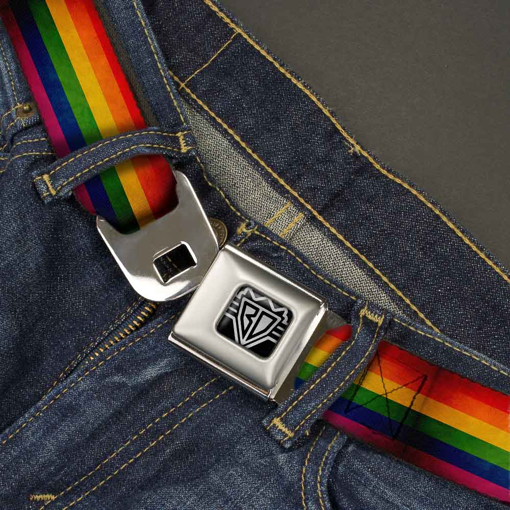 BD Wings Logo CLOSE-UP Full Color Black Silver Seatbelt Belt - Flag Pride Distressed Rainbow Webbing Seatbelt Belts Buckle-Down