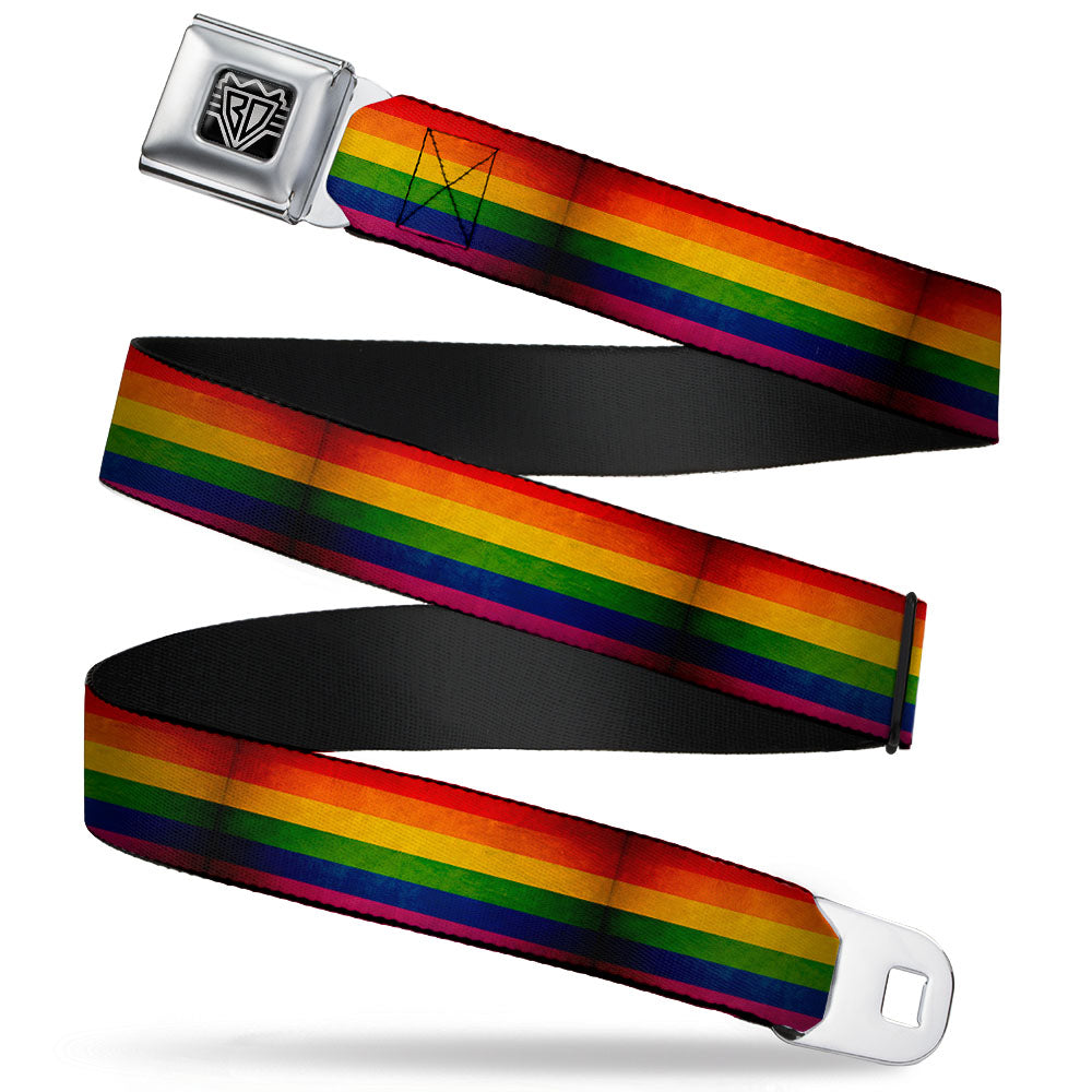 BD Wings Logo CLOSE-UP Full Color Black Silver Seatbelt Belt - Flag Pride Distressed Rainbow Webbing Seatbelt Belts Buckle-Down