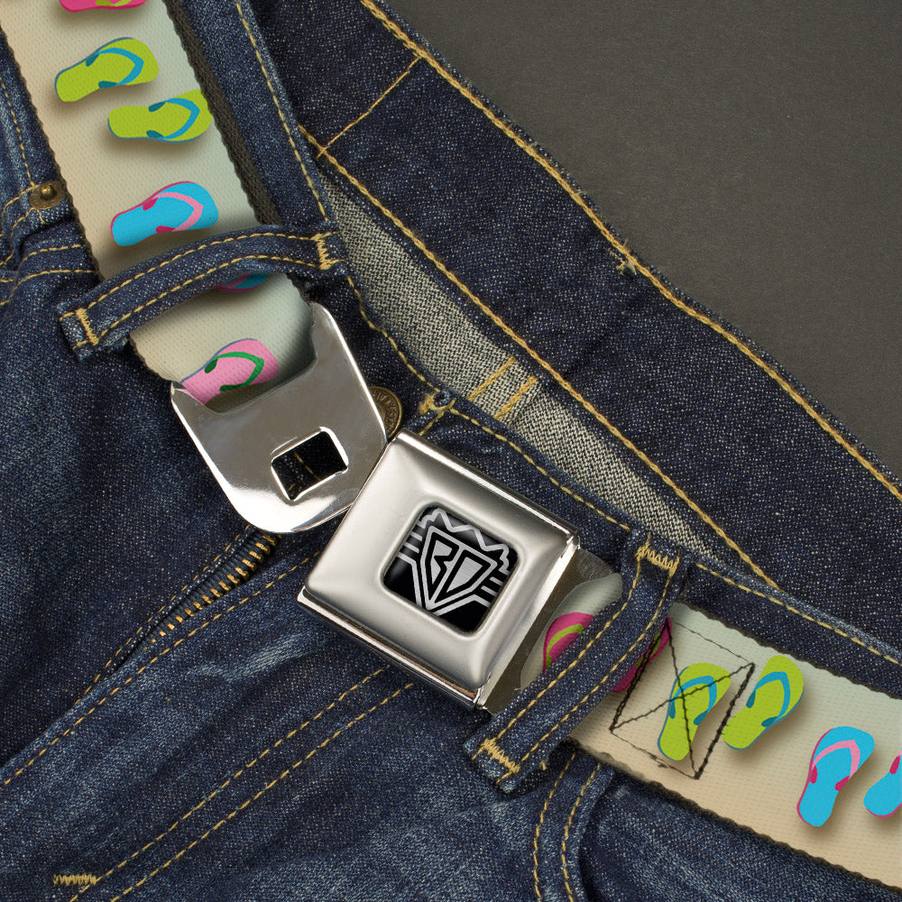 BD Wings Logo CLOSE-UP Full Color Black Silver Seatbelt Belt - Flip Flops2 Aqua/Multi Color Webbing Seatbelt Belts Buckle-Down