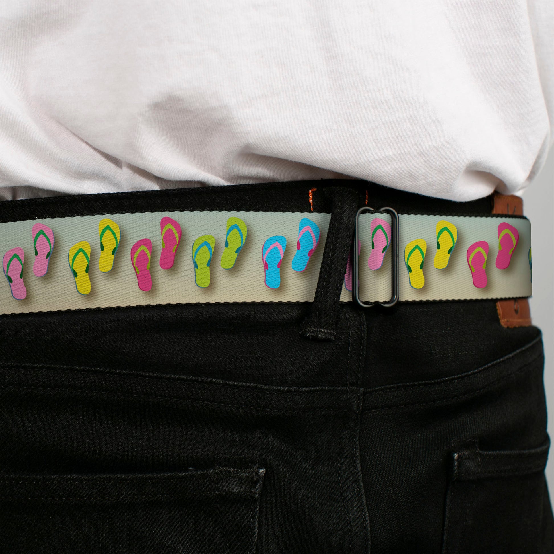 BD Wings Logo CLOSE-UP Full Color Black Silver Seatbelt Belt - Flip Flops2 Aqua/Multi Color Webbing Seatbelt Belts Buckle-Down