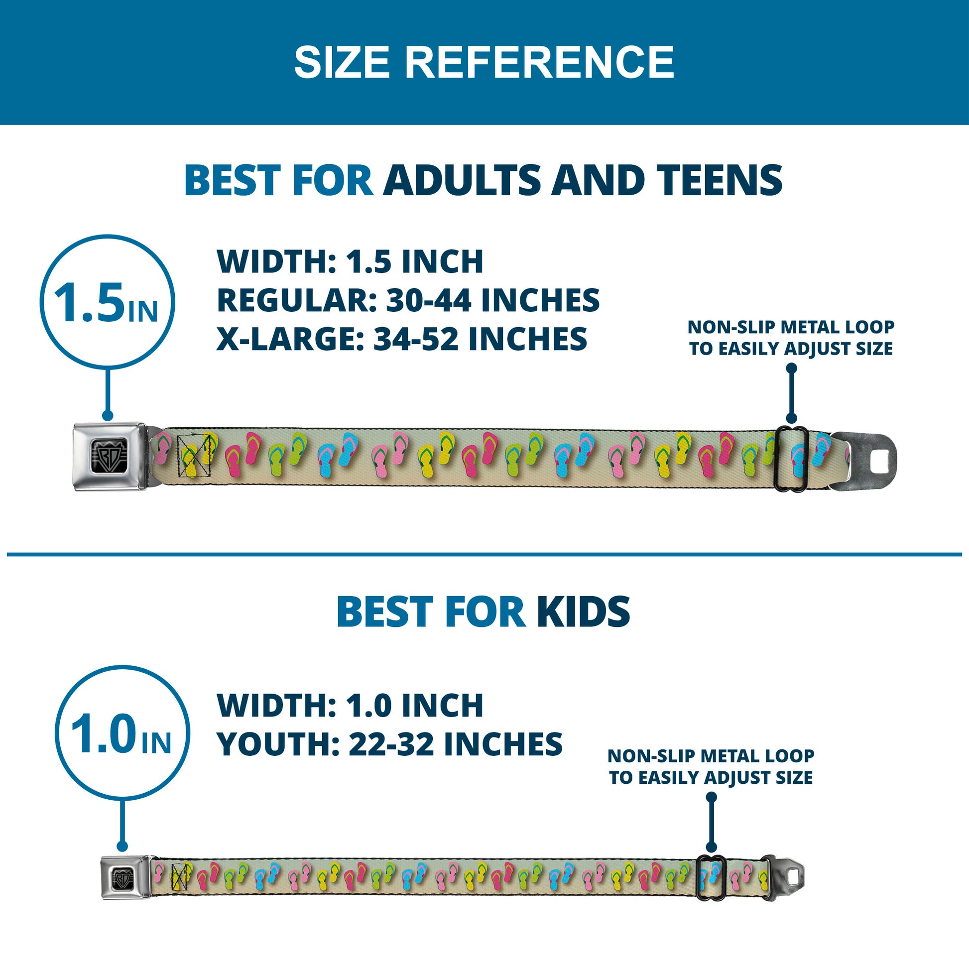 BD Wings Logo CLOSE-UP Full Color Black Silver Seatbelt Belt - Flip Flops2 Aqua/Multi Color Webbing Seatbelt Belts Buckle-Down