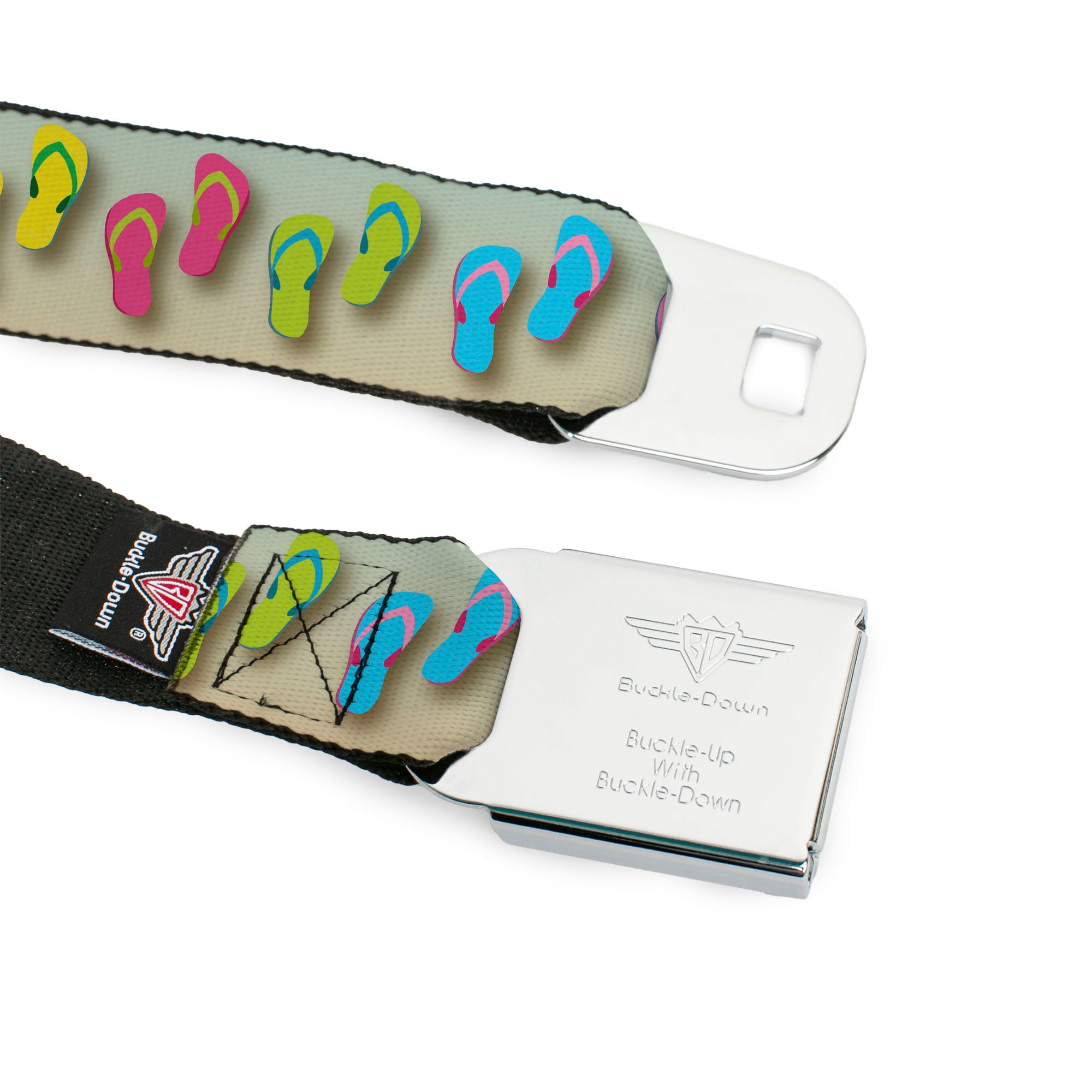 BD Wings Logo CLOSE-UP Full Color Black Silver Seatbelt Belt - Flip Flops2 Aqua/Multi Color Webbing Seatbelt Belts Buckle-Down