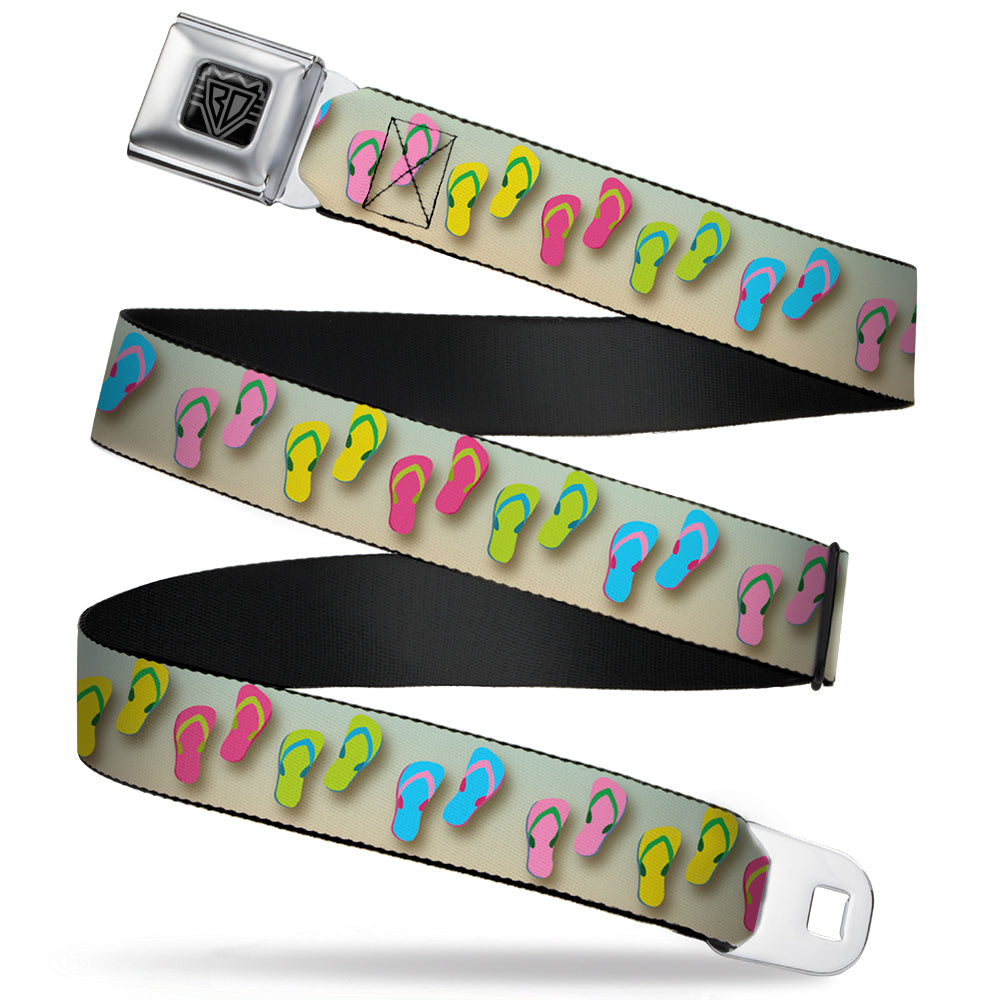 BD Wings Logo CLOSE-UP Full Color Black Silver Seatbelt Belt - Flip Flops2 Aqua/Multi Color Webbing Seatbelt Belts Buckle-Down