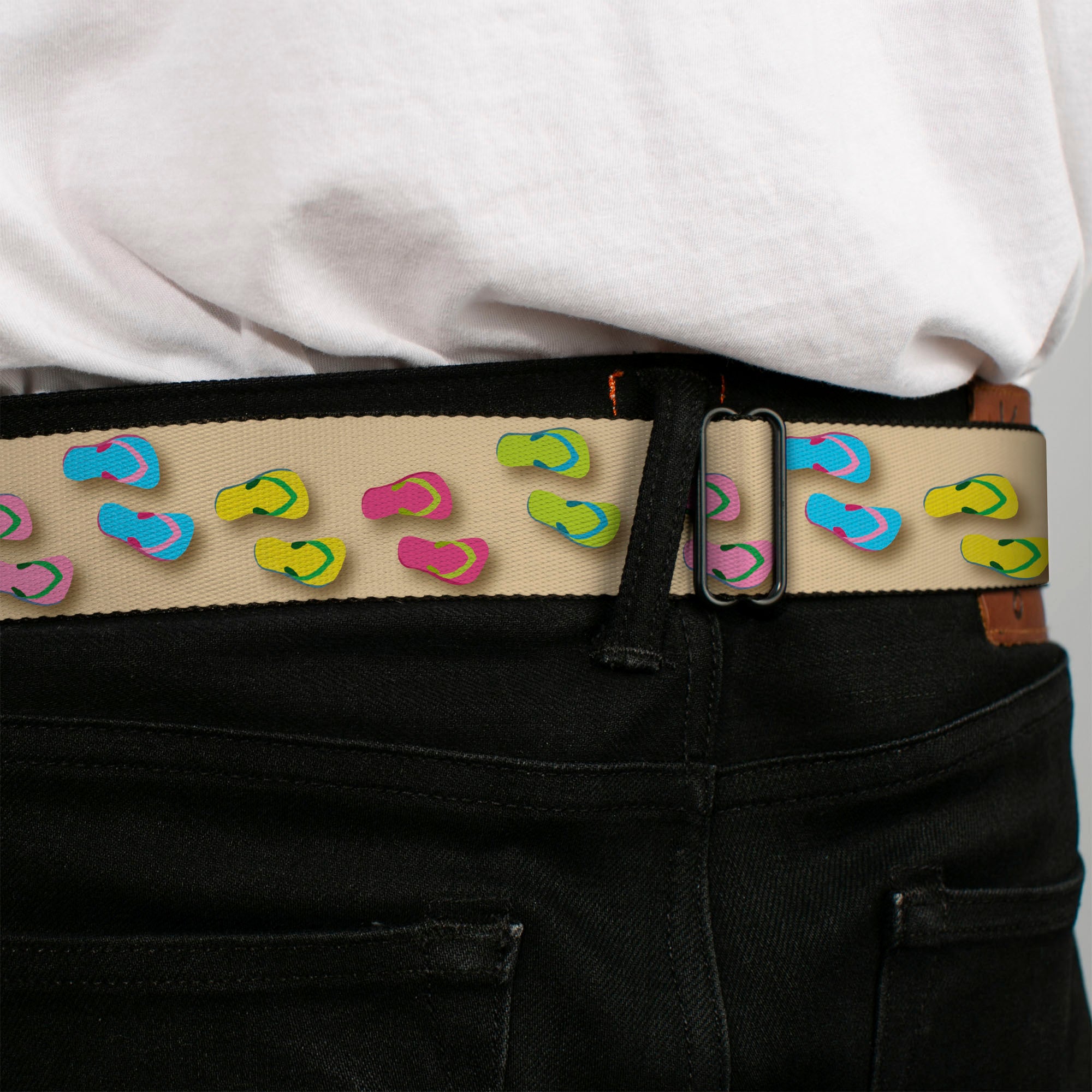 BD Wings Logo CLOSE-UP Full Color Black Silver Seatbelt Belt - Flip Flops3 Sand/Multi Color Webbing Seatbelt Belts Buckle-Down